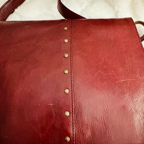 Nordstrom Burgundy Leather Shoulder Bag with Studs Adjusts to crossbody - Picture 8 of 10
